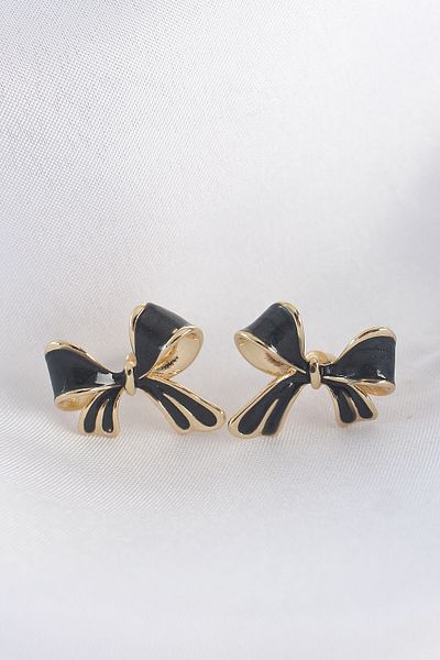 Skygo Brass Black Color Bow Earrings