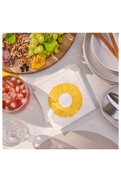 IKEA Bröggan Patterned Napkin White-Yellow 33X33 cm 30 Pieces 50570776