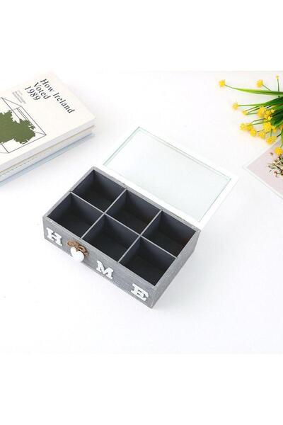 mutlu adım 1 Adet 24x15x8cm Ahşap Kutu Organizer Home Yazılı 6 Gözlü