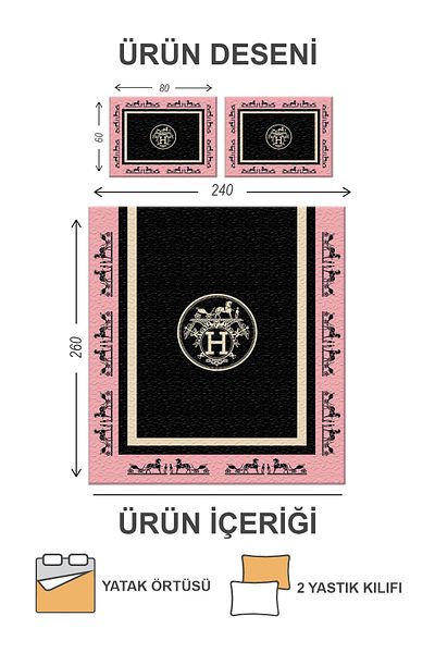 Doruklar Home Collection Modern Patterned Premium Quality Quilted Cotton Filled Velvet Bedspread Set