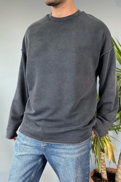 Alışveriş Sokağı Φούτερ Oversize Anthracite Crew Neck Washed