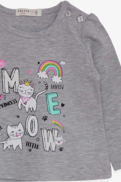 Breeze Baby Girl Long Sleeve T-Shirt Kitten Printed 9 Months-3 Years, Gray Melange