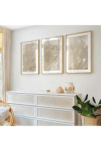 woodhomeworks Дървена рамка за абстрактна картина от 3 части за дома, хола, спалнята, балкона, декорацията Qmrc45