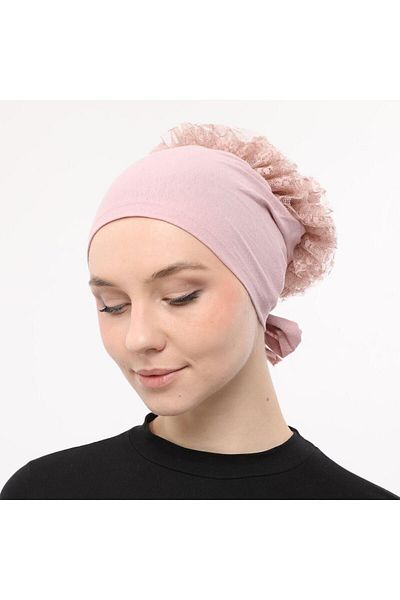 Sensu Knob Lace Ruffled HijabInner Bonnet - Μπροστινό ραμμένο και δέσιμο στην πλάτη