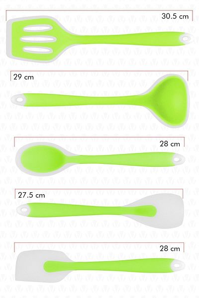 valletta Aloha Heat Resistant Fireproof Non-Stick 5 Piece Silicone Cooking Serving Set Green