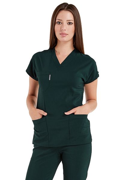 Alsancak Üniforma Dark Green Lycra Thin Fabric Scrubs Doctor's Jersey and Nurse's Jersey Bat Sleeve Surgical Suit