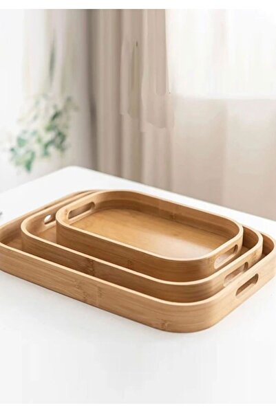 YDGR 3lü Lüx Bambu Tepsi Seti Çay Tepsisi, Sunum Tepsisi, Kahve Sunum Tepsisi...