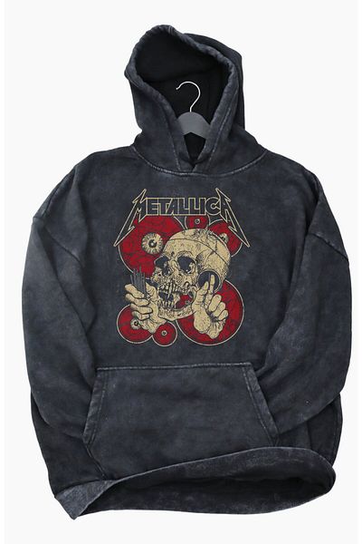 Fuddy Moda Φούτερ Metallica Unisex Oversize - Ρετρό φούτερ με κουκούλα και πλένεται, με στάμπα ροκ μπάντας
