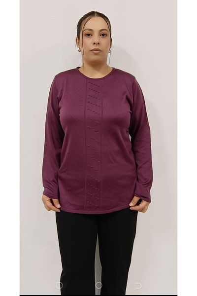 AKŞEN GİYİM LARGE SIZE THIN CORRATED COOL STRING FABRIC 70 CM FRONT GARNISHED LONG SLEEVE MOTHER BLUSE