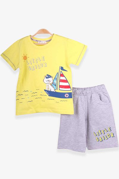 Breeze 1-4 Years Boy's Shorts Set - Sailor Cat Printed, Yellow