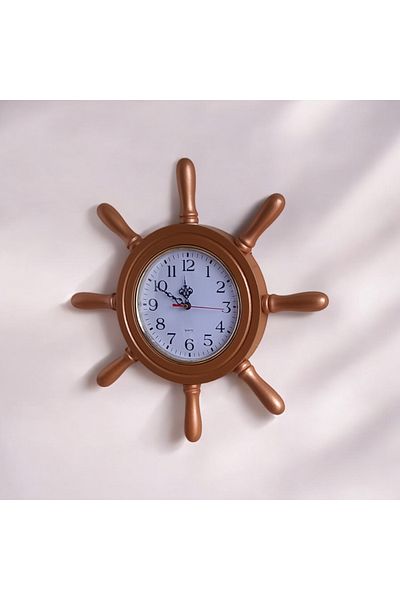 Bahat Copper Colored Wooden Sailor Helm Wall Living Room Office Clock Diameter 38 cm