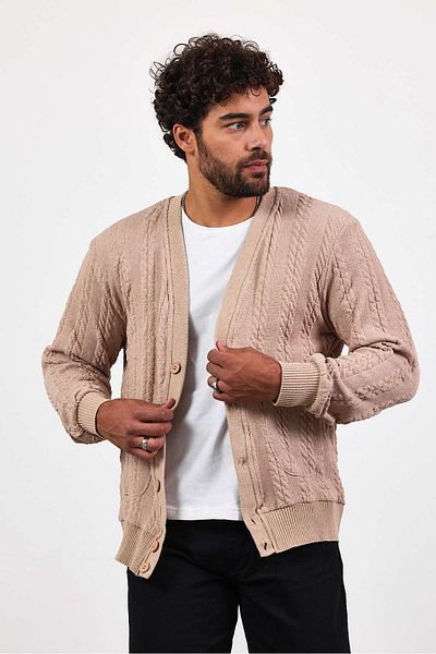 MADZEYMODA Мъжки плетен кардиган от норка с джоб и копчета Mz89916