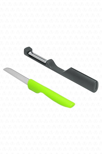 valletta طقم سكين ومقشرة من الفولاذ المقاوم للصدأ 2 في 1 من ديلوس باللون الأخضر