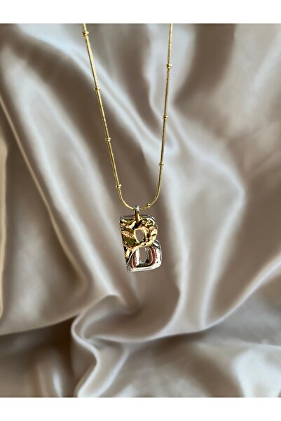 Butik B Harf Gold-Silver Çelik Kolye