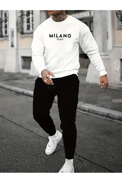 WOODROFFE Milano Printed Men's Black Tracksuit Set - Oversize Unisex Boyfirend
