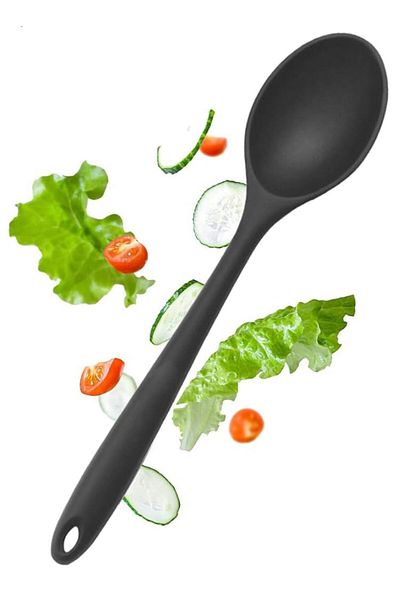 YDGR Black Heat Resistant Practical Silicone Mixing, Serving Spoon