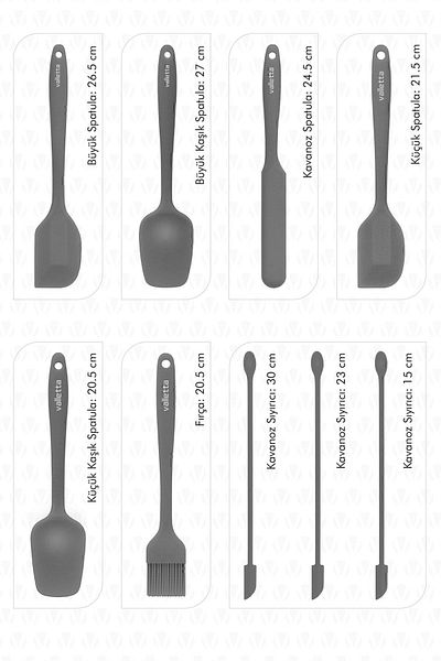 valletta Drongo Jar Silicone Spatula Set with Stripper 9 Pieces Gray
