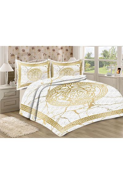 Doruklar Home Collection Modern Patterned Premium Quality Quilted Cotton Filled Velvet Bedspread Set