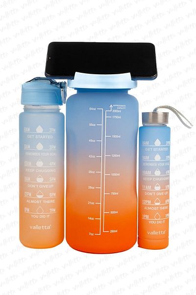valletta Eldorado Set of 3 Bpa Free Motivational Water Bottle Blue Water Bottle, Water Bottle, Water Bottle