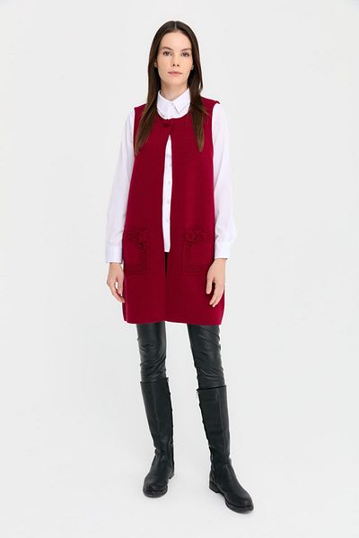Desen Triko Women's Zero Collar Open Front Long Wool Vest V.Bruise