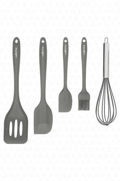 valletta Hidalgo Heat Resistant Fireproof Non-Stick 5 Piece Silicone Cooking Serving Set Gray