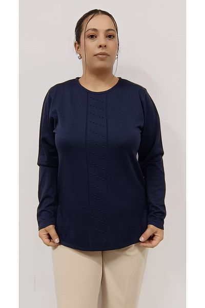 AKŞEN GİYİM LARGE SIZE THIN CORRATED COOL STRING FABRIC 70 CM FRONT GARNISHED LONG SLEEVE MOTHER BLUSE