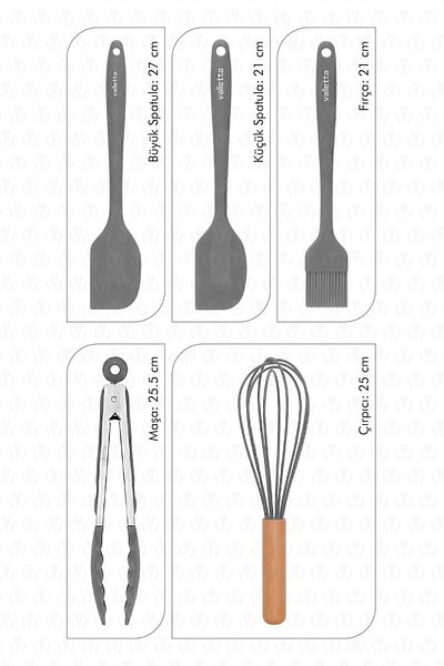 valletta Fugazi Heat Resistant Fireproof Non-Stick Silicone Spatula Set 5 Pieces Gray