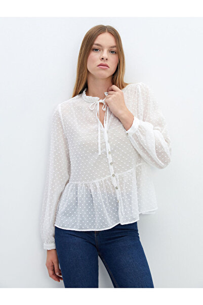 LC Waikiki Lcw Vision Ecru Laced Collar Textured Women's Blouse