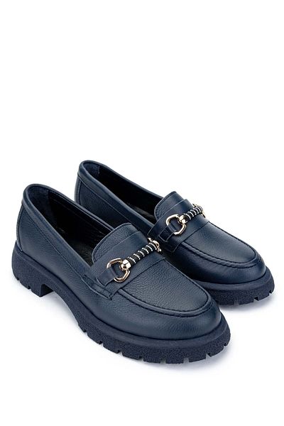Tamer Tanca Women's Genuine Leather Navy Blue Loafers