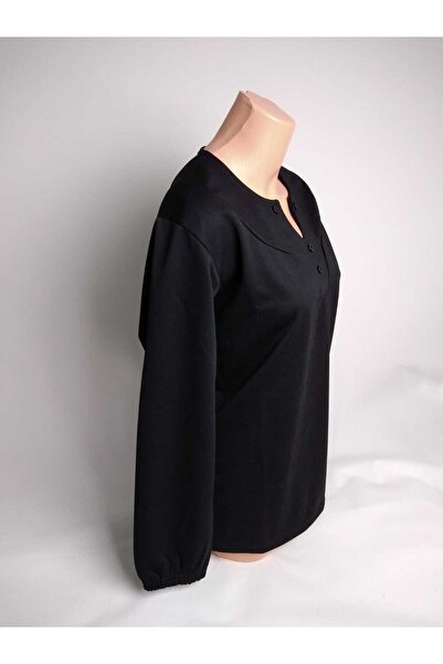 YAŞAR TRİKO Γυναικείο μπλουζάκι μπλούζα με μαύρο αχλάδι με τέσσερα κουμπιά μακρυμάνικο με λάστιχο στον αστράγαλο