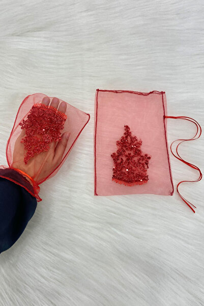 ZEYMERADE Red Sparkling Laced Bridal Gloves, Henna Gloves Wedding Henna Night...