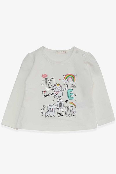 Breeze Baby Girl Long Sleeve T-Shirt Kitten Printed 9 Months-3 Years, Ecru