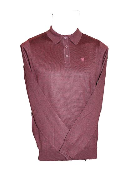 Diandor Men's Polo Collar Wool Plain Knitwear Sweater Claret Red