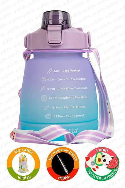 valletta Lusca BPA Free Motivational Water Bottle 1.3 LT Purple-Green Water Bottle, Water Bottle, Water Bottle