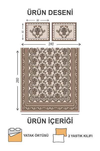 Doruklar Home Collection Modern Patterned Velvet Fabric - Double Quilted Bedding Set