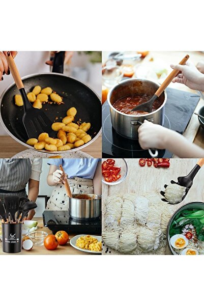 valletta Mikla Heat Resistant Fireproof Non-Stick 33 Piece Silicone Spatula Kitchen Set Black