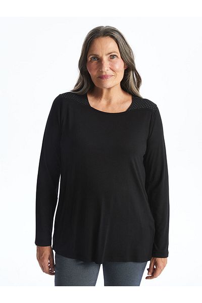 LC Waikiki Shiny Stone Printed Crew Neck Long Sleeve Women's Blouse