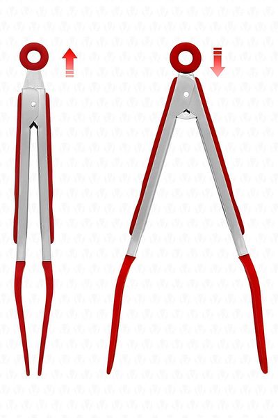 valletta Clavis Metal Handle Smart Silicone Tongs with Lock System Red