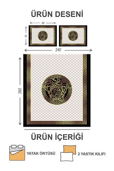 Doruklar Home Collection Modern Patterned Premium Quality Quilted Cotton Filled Velvet Bedspread Set