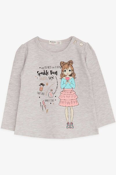Breeze Girl's Long Sleeve T-Shirt Printed 1-4 Years, Beige Melange