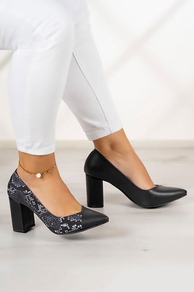 Erkan Saçmacı Belinda Black Snake - 7 cm tlusté boty na podpatku