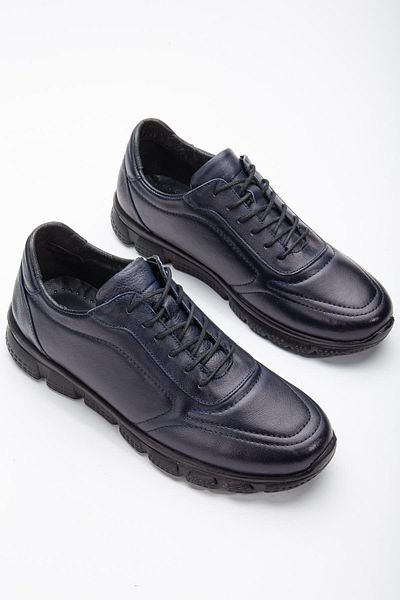 Dilimler Ayakkabı Genuine Leather Orthopedic Light Sole Laced Navy Blue Men's Casual Shoes
