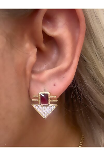 Hicrans Takı STONED TRIANGLE MODEL STEEL EARRING