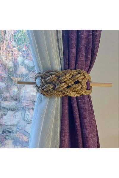 Emtory Home 2 Pieces Bohemian Jute Rope Curtain Tie with Background Holder and Ornament Detail