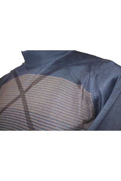 Diandor Men's Half Fishing Wool Patterned Knitwear Sweater Navy Blue