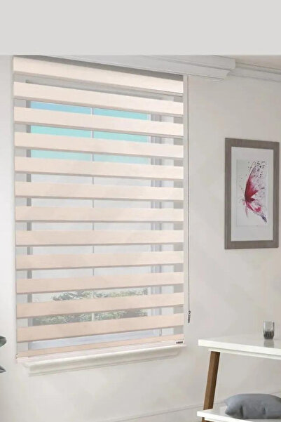 Özel Jaluzi Krem Bambu Kumaş Zebra Stor Perde Etek Dilimsiz 1. Kalite