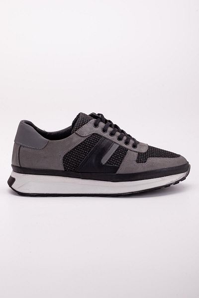 Dilimler Ayakkabı Gray Men's Casual Shoes - Genuine Leather, Linen Material, Poly Sole, Lace-up