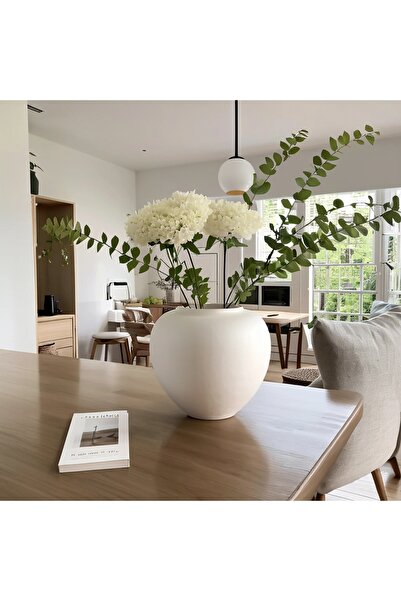 Lui Tasarım Bohem İskandinav Tarzı Büyük Boy Seramik Krem Rengi Topik Vazo