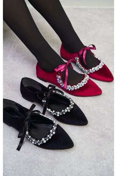 Giydim Gidiyor Burgundy Suede Bebillo Ballerinas
