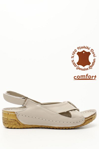 GÖNDERİ(R) Women/Girls Cream Genuine Leather Wedge Sole Comfort Sandals
